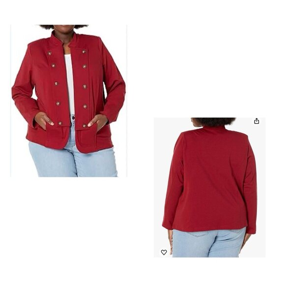 TOMMY HILFIGER Plus Size Military Band Jacket Crimson Red Size2X